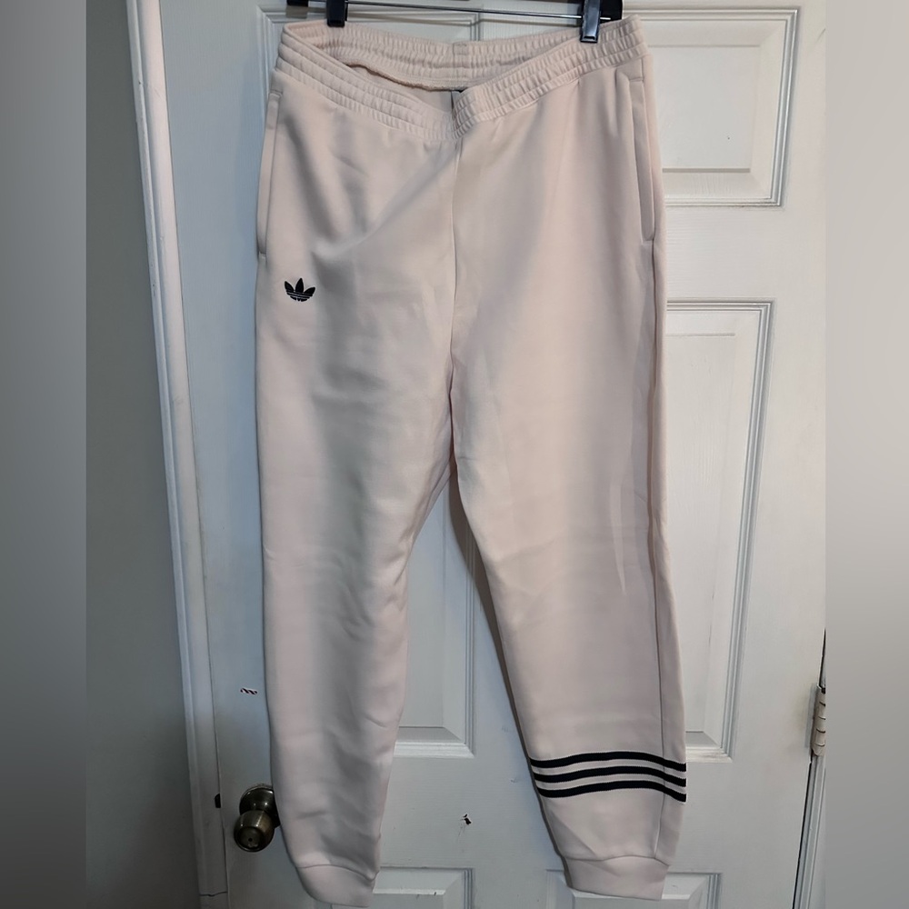 Adidas White Joggers with Black Stripes